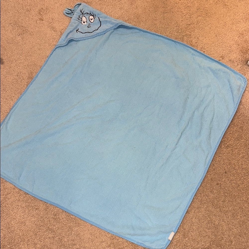 Blue Hooded Baby Towel with Cartoon Design-
